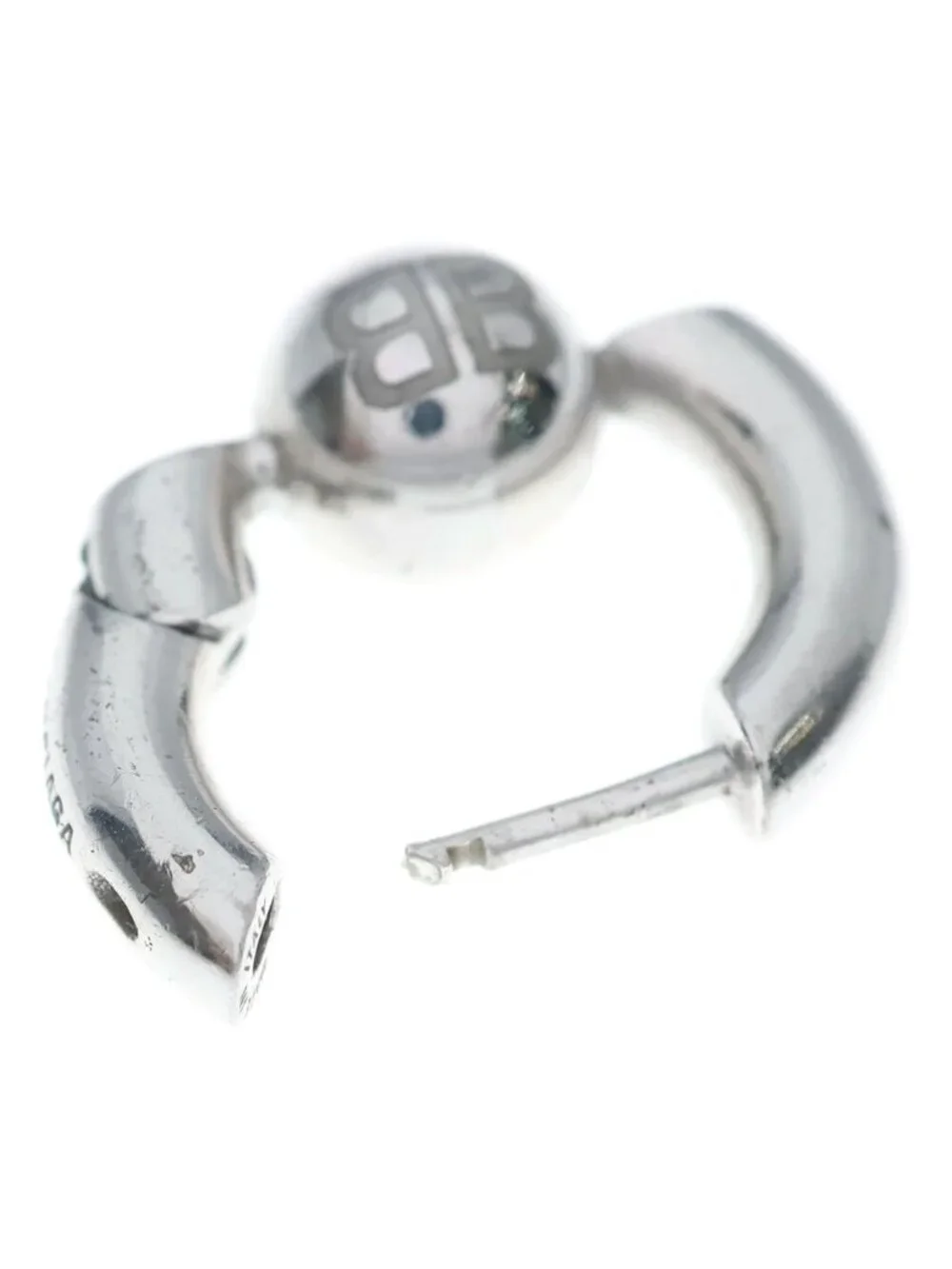 Balenciaga Cut XS Earrings BB Logo Hoop Silver